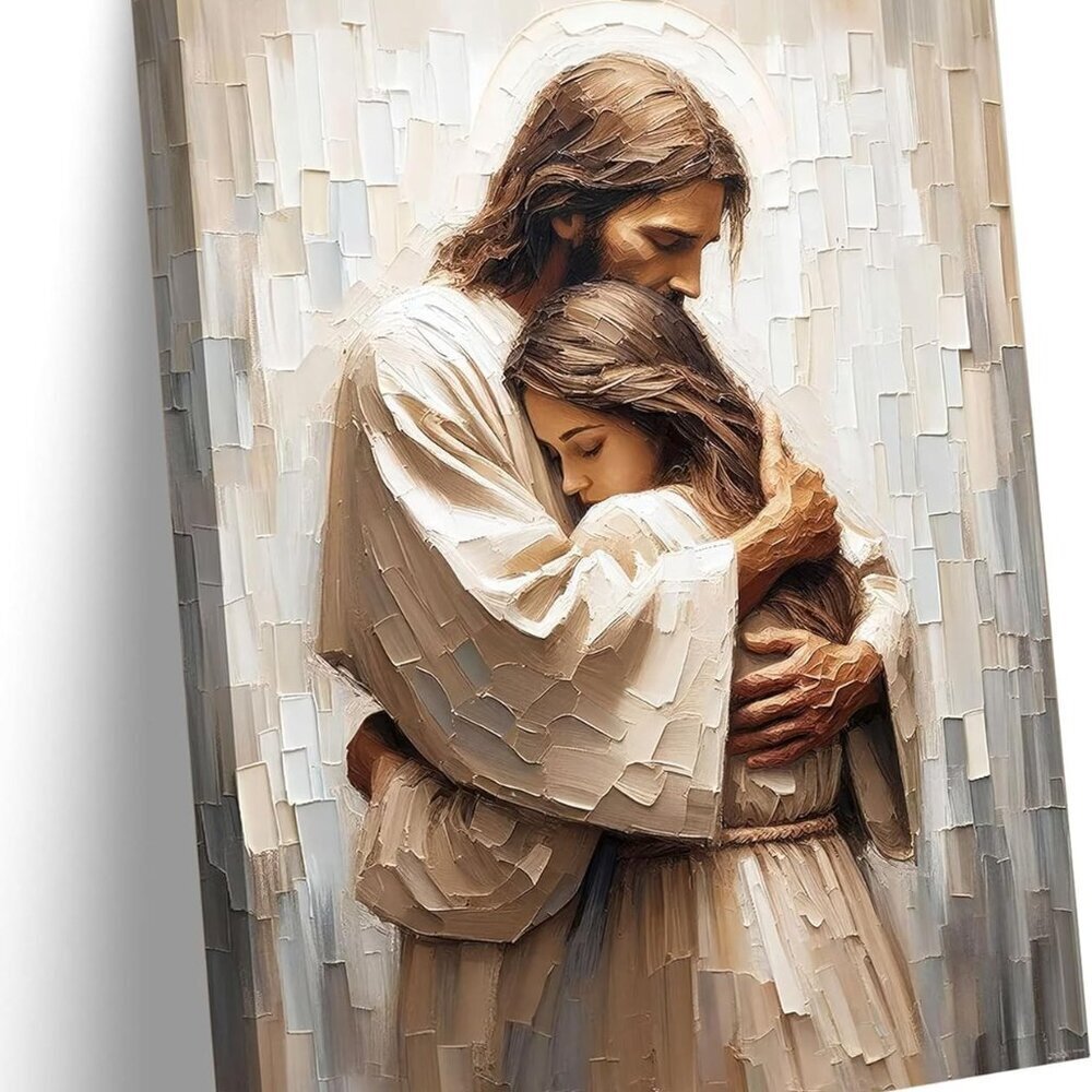 Christian Wall Art Canvas Jesus Embraces Woman Religious Home Decor